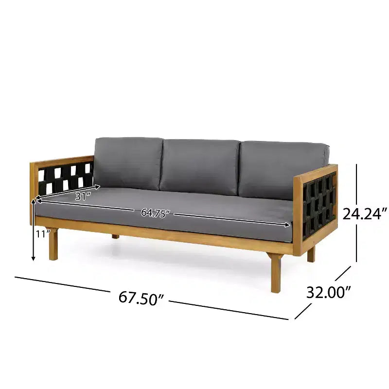 Christopher Knight Home Alice Ensemble de canapés 3 places 2 pièces modernes d'extérieur en bois d'acacia et corde tressée avec table basse ronde