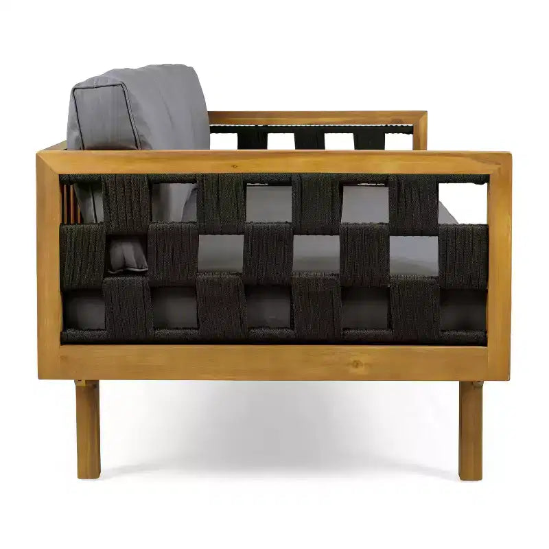 Christopher Knight Home Alice Ensemble de canapés 3 places 2 pièces modernes d'extérieur en bois d'acacia et corde tressée avec table basse ronde