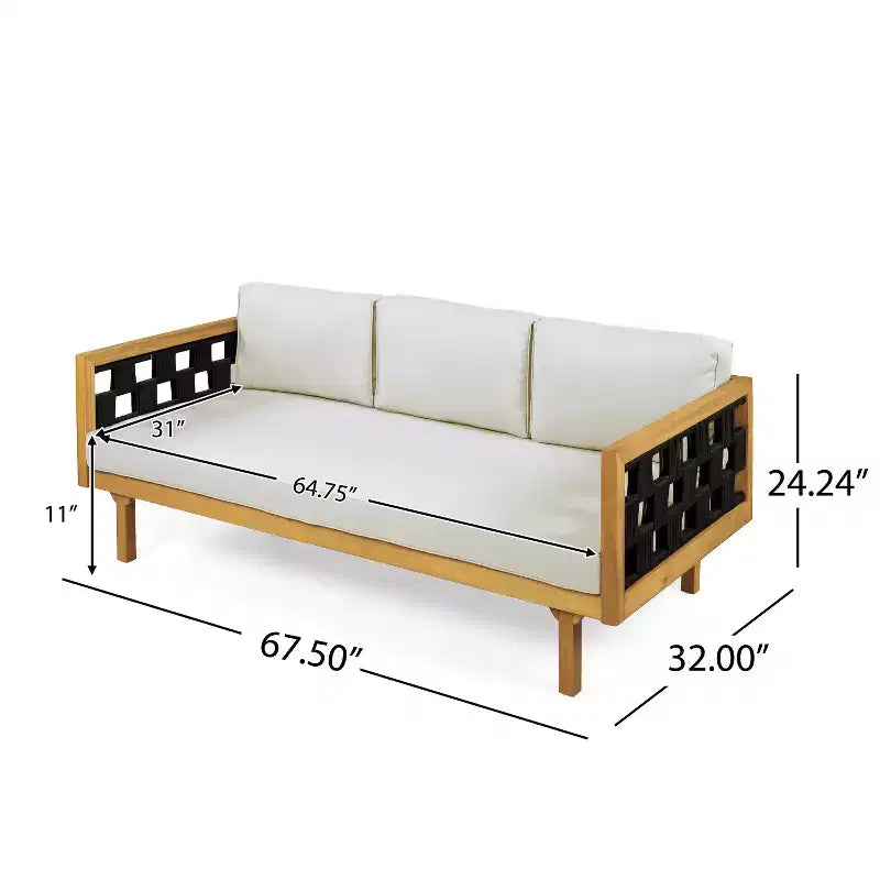 Christopher Knight Home Alice Ensemble de canapés 3 places 2 pièces modernes d'extérieur en bois d'acacia et corde tressée avec table basse ronde