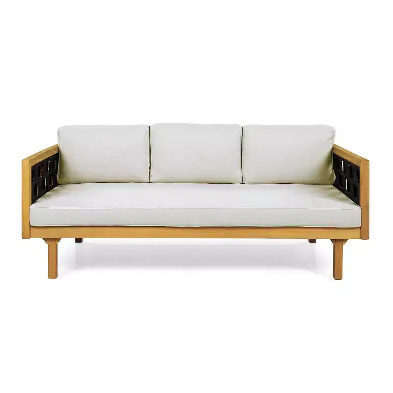 Christopher Knight Home Alice Ensemble de canapés 3 places 2 pièces modernes d'extérieur en bois d'acacia et corde tressée avec table basse ronde