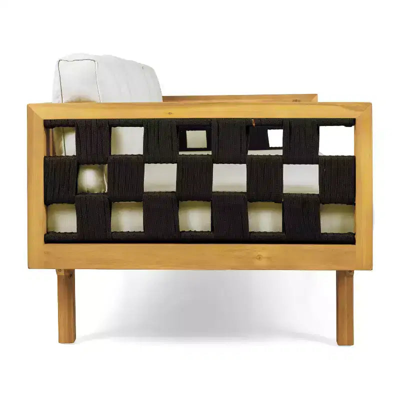 Christopher Knight Home Alice Ensemble de canapés 3 places 2 pièces modernes d'extérieur en bois d'acacia et corde tressée avec table basse ronde