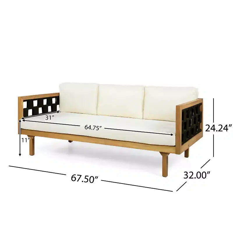 Christopher Knight Home Alice Ensemble de canapés 3 places 2 pièces modernes d'extérieur en bois d'acacia et corde tressée avec table basse ronde