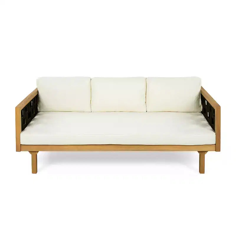 Christopher Knight Home Alice Ensemble de canapés 3 places 2 pièces modernes d'extérieur en bois d'acacia et corde tressée avec table basse ronde