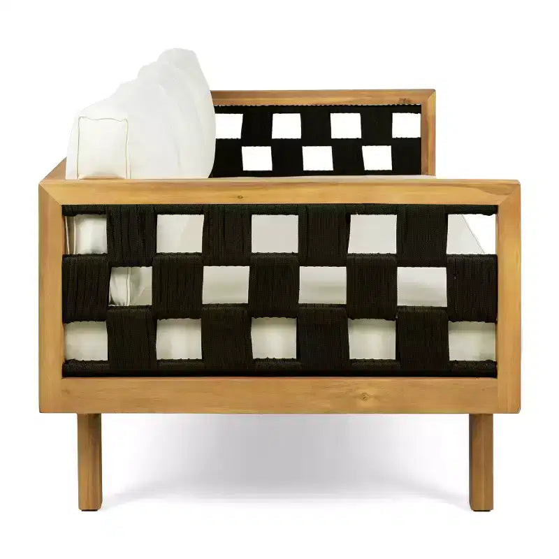 Christopher Knight Home Alice Ensemble de canapés 3 places 2 pièces modernes d'extérieur en bois d'acacia et corde tressée avec table basse ronde