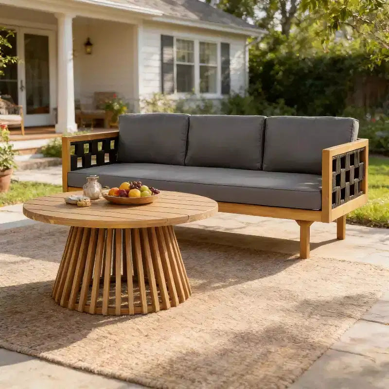 Christopher Knight Home Alice Ensemble de canapés 3 places 2 pièces modernes d'extérieur en bois d'acacia et corde tressée avec table basse ronde