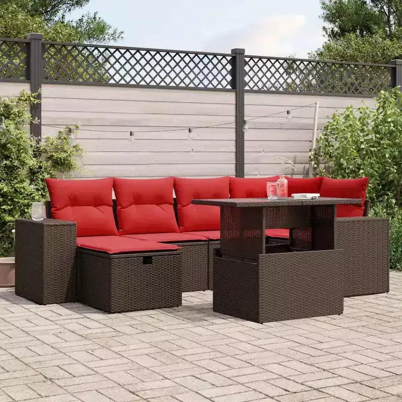 vidaXL Salon de jardin avec coussins en résine tressée et acacia