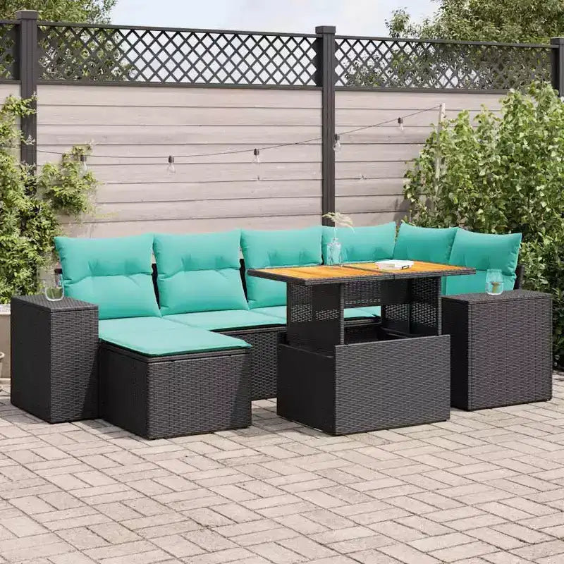 vidaXL Salon de jardin avec coussins en résine tressée et acacia