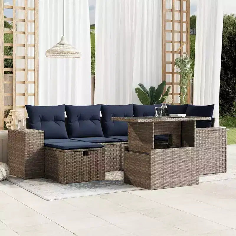 vidaXL Salon de jardin avec coussins en résine tressée et acacia