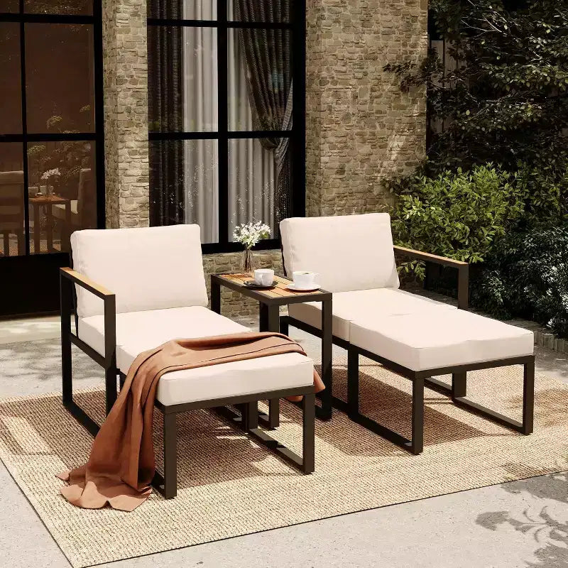 LAUSAINT HOME Ensemble de conversation d'extérieur 5 pièces avec coussins épais 2 poufs et table d'appoint