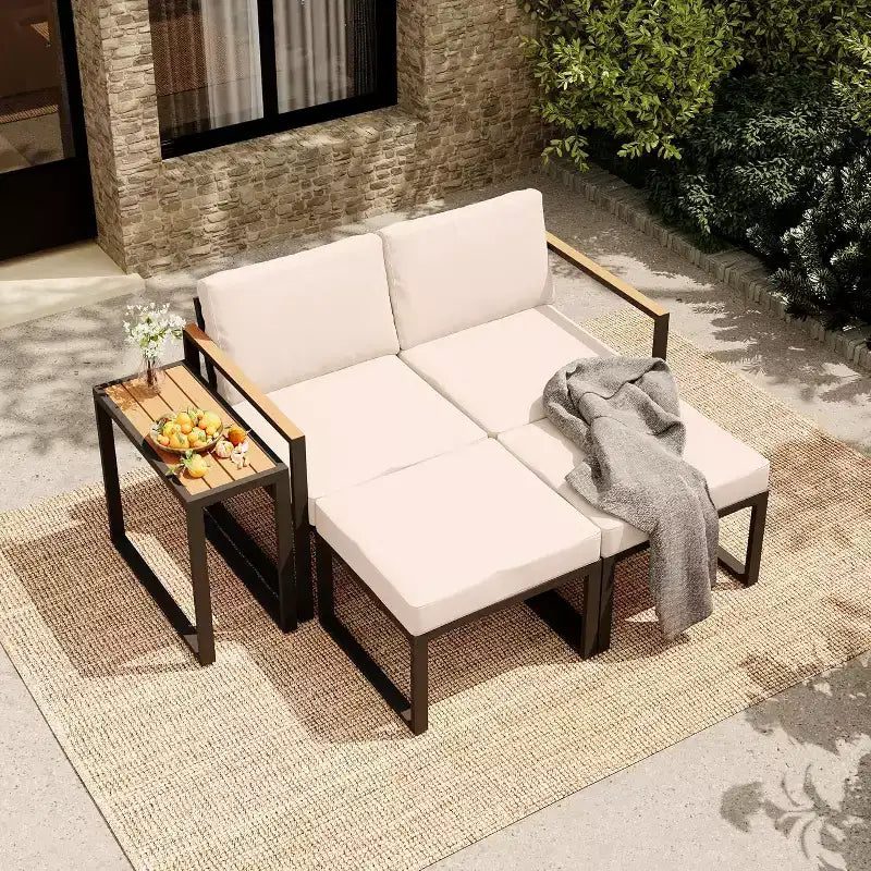 LAUSAINT HOME Ensemble de conversation d'extérieur 5 pièces avec coussins épais 2 poufs et table d'appoint
