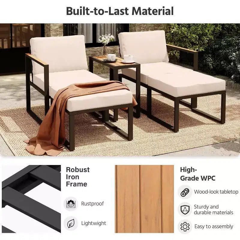 LAUSAINT HOME Ensemble de conversation d'extérieur 5 pièces avec coussins épais 2 poufs et table d'appoint