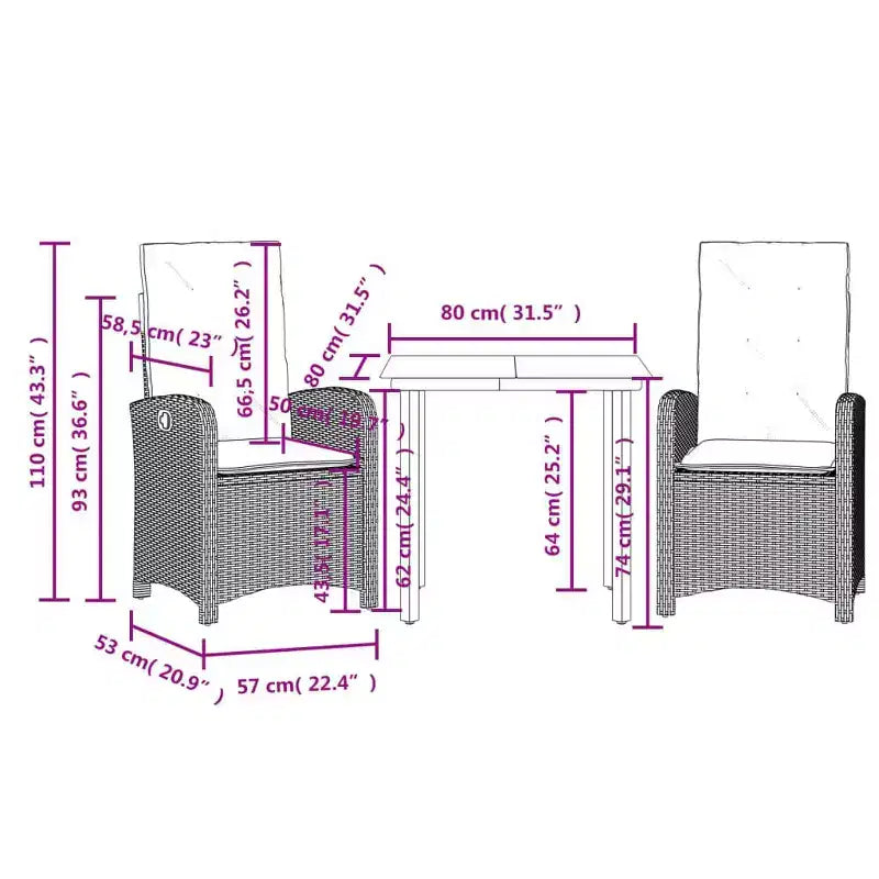 Ensemble de salle à manger de jardin réglable vidaXL - Résine tressée avec coussins