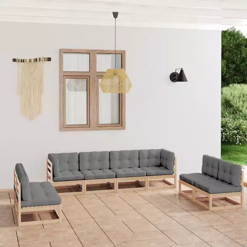 vidaXL Salon de jardin modulable avec coussins - Pin massif et tissu résistant aux intempéries