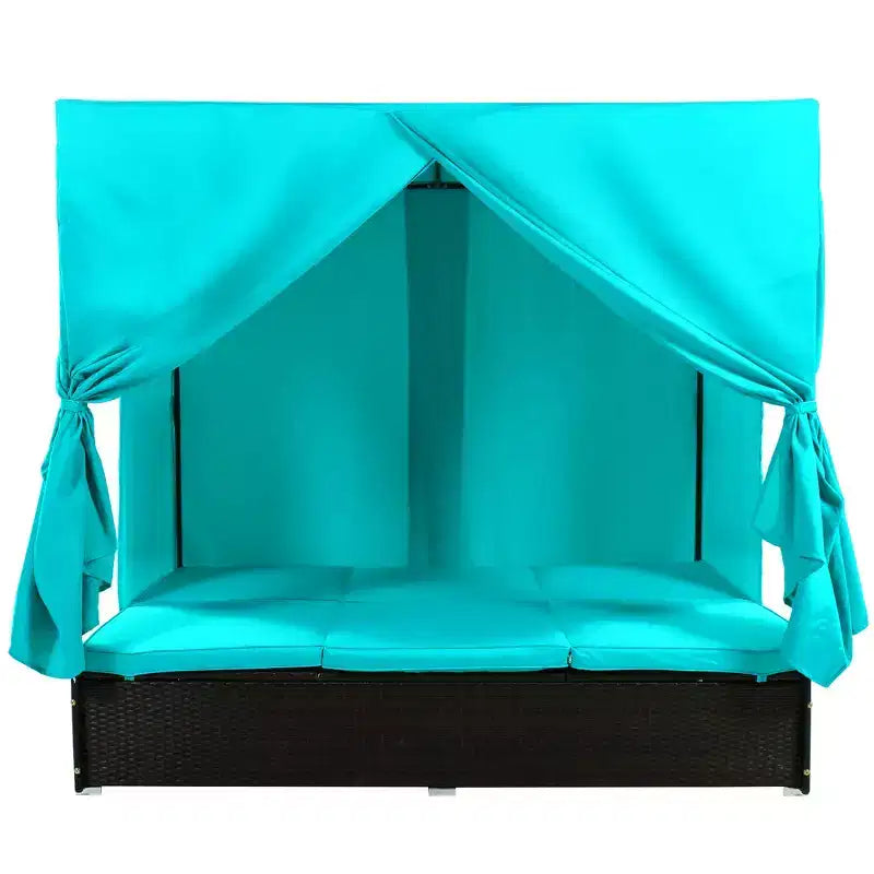 Whisen Bain de Soleil Canapé-Lit en Rotin avec Coussins et Assises Réglables