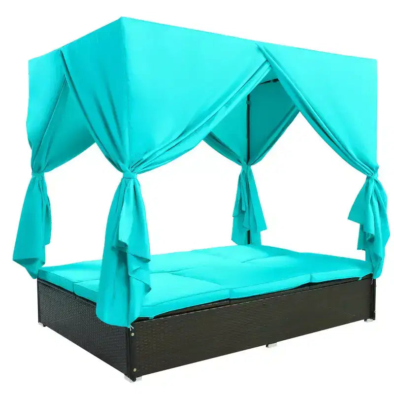 Whisen Bain de Soleil Canapé-Lit en Rotin avec Coussins et Assises Réglables