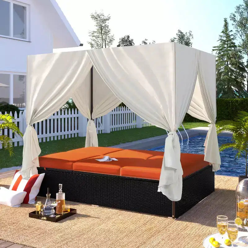 Whisen Bain de Soleil Canapé-Lit en Rotin avec Coussins et Assises Réglables