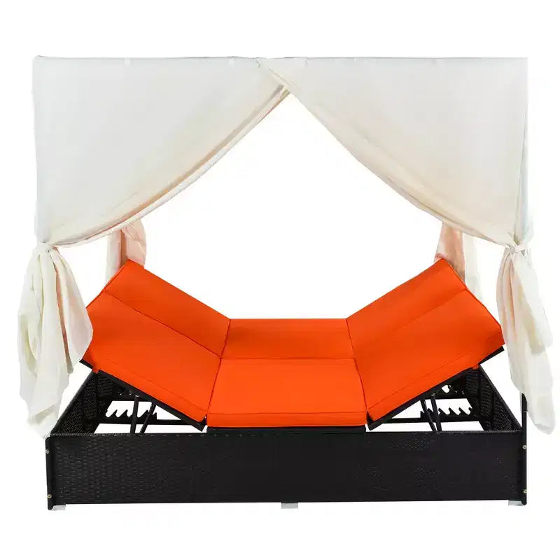 Whisen Bain de Soleil Canapé-Lit en Rotin avec Coussins et Assises Réglables
