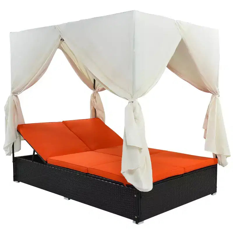 Whisen Bain de Soleil Canapé-Lit en Rotin avec Coussins et Assises Réglables