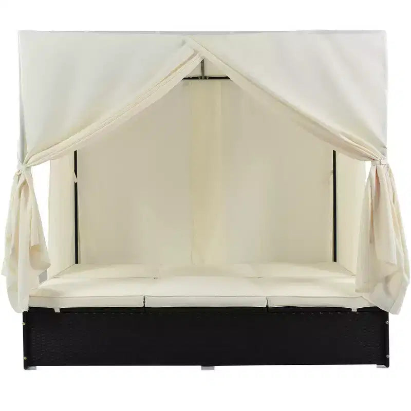 Whisen Bain de Soleil Canapé-Lit en Rotin avec Coussins et Assises Réglables