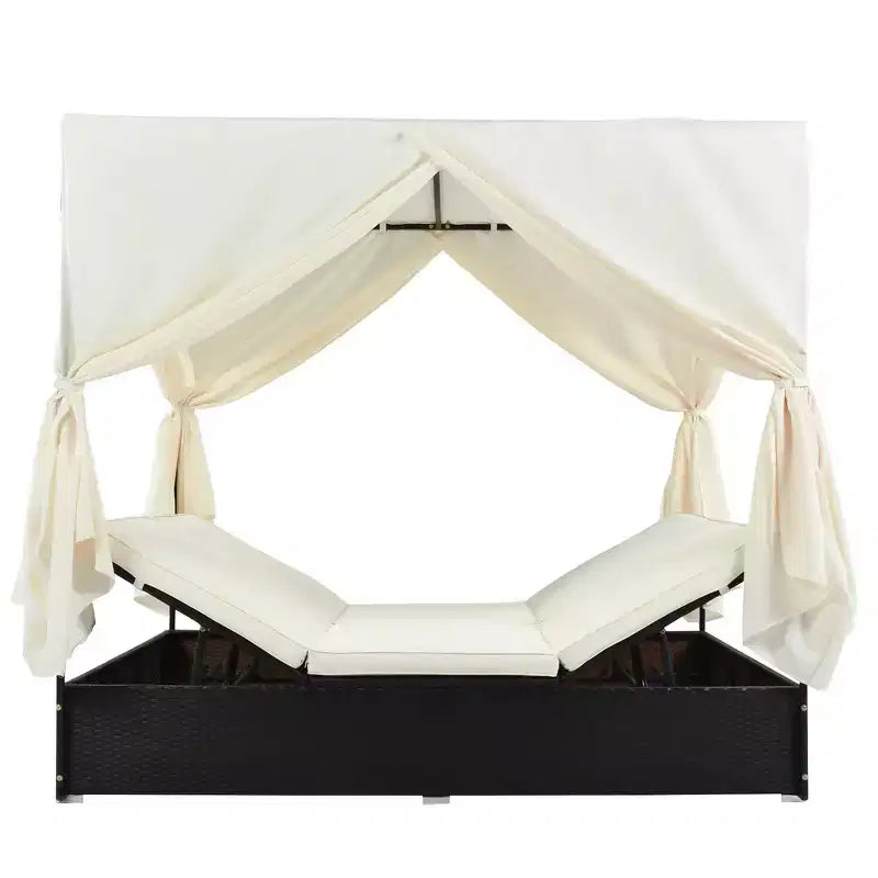Whisen Bain de Soleil Canapé-Lit en Rotin avec Coussins et Assises Réglables