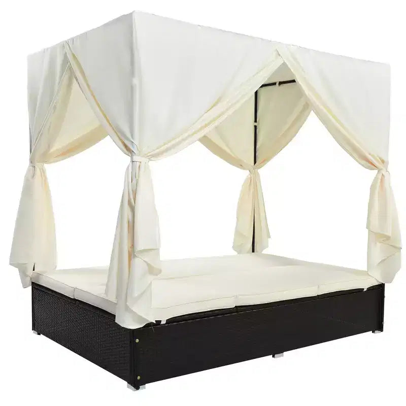 Whisen Bain de Soleil Canapé-Lit en Rotin avec Coussins et Assises Réglables