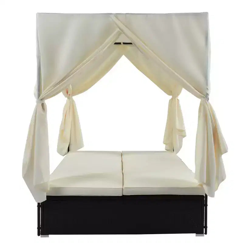 Whisen Bain de Soleil Canapé-Lit en Rotin avec Coussins et Assises Réglables