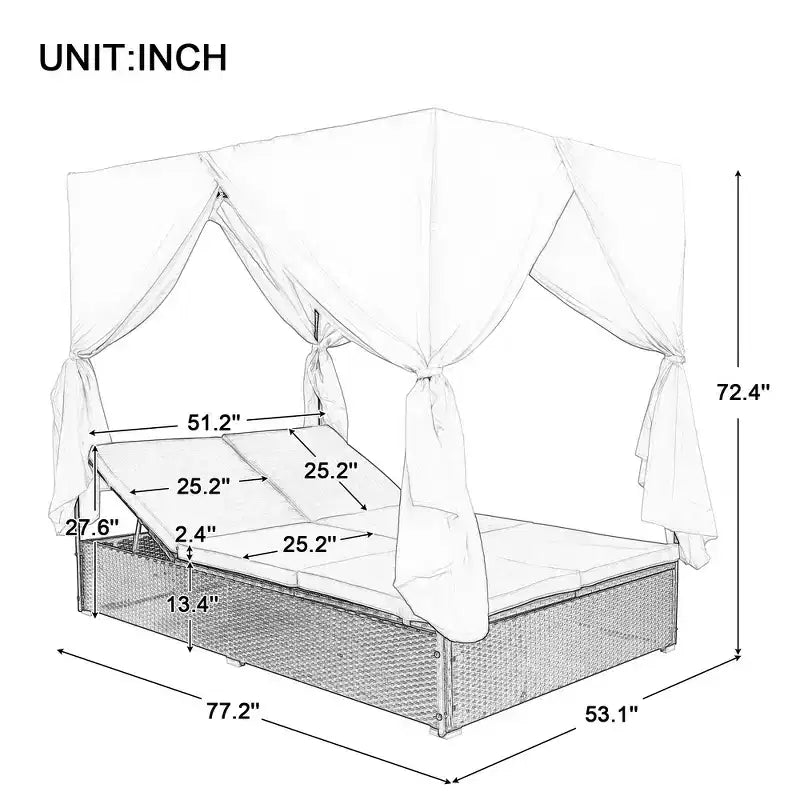 Whisen Bain de Soleil Canapé-Lit en Rotin avec Coussins et Assises Réglables