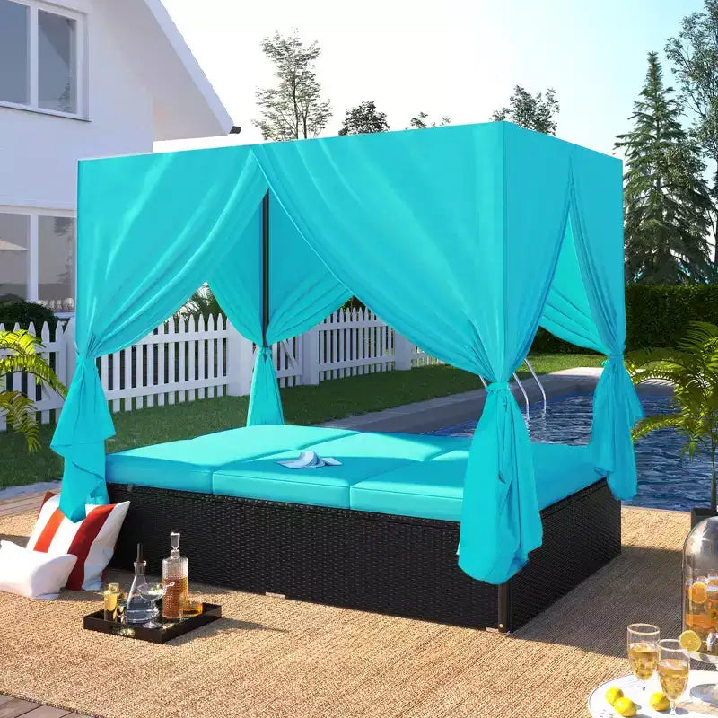 Whisen Bain de Soleil Canapé-Lit en Rotin avec Coussins et Assises Réglables
