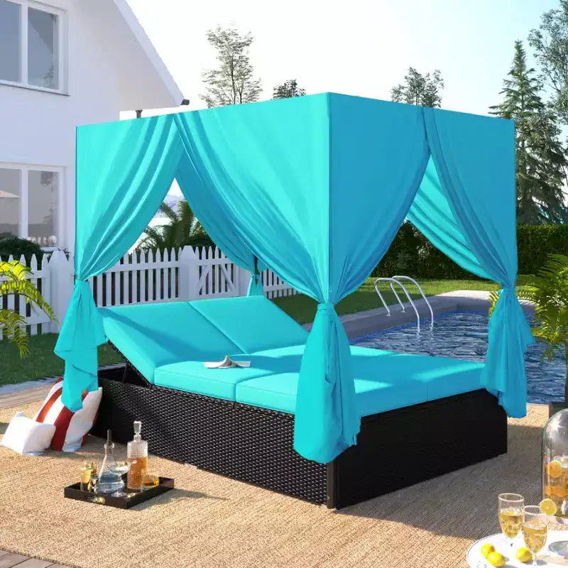 Whisen Bain de Soleil Canapé-Lit en Rotin avec Coussins et Assises Réglables