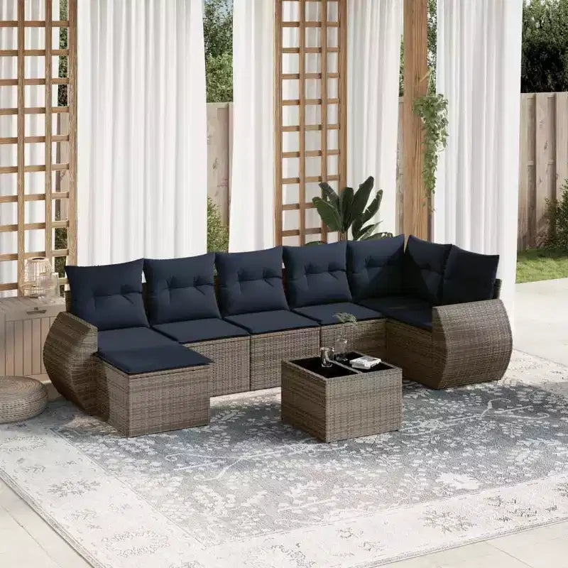 vidaXL Ensemble de canapés de jardin noir et bleu - Gris et bleu avec table