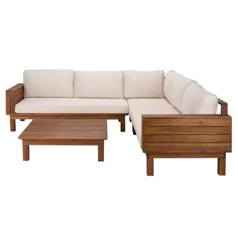 Ensemble de conversation d'extérieur 4 pièces en acacia Napol avec coussins – Intérieur/Extérieur – PAT6806 – Safavieh