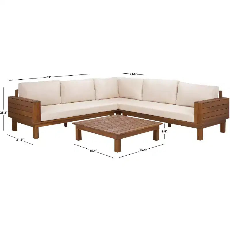 Ensemble de conversation d'extérieur 4 pièces en acacia Napol avec coussins – Intérieur/Extérieur – PAT6806 – Safavieh