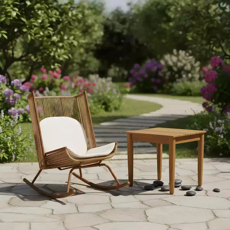 Ensemble de salle à manger d'extérieur 2 pièces Varun Farmhouse de Christopher Knight Home avec table en bois d'acacia et chaise à bascule en fer