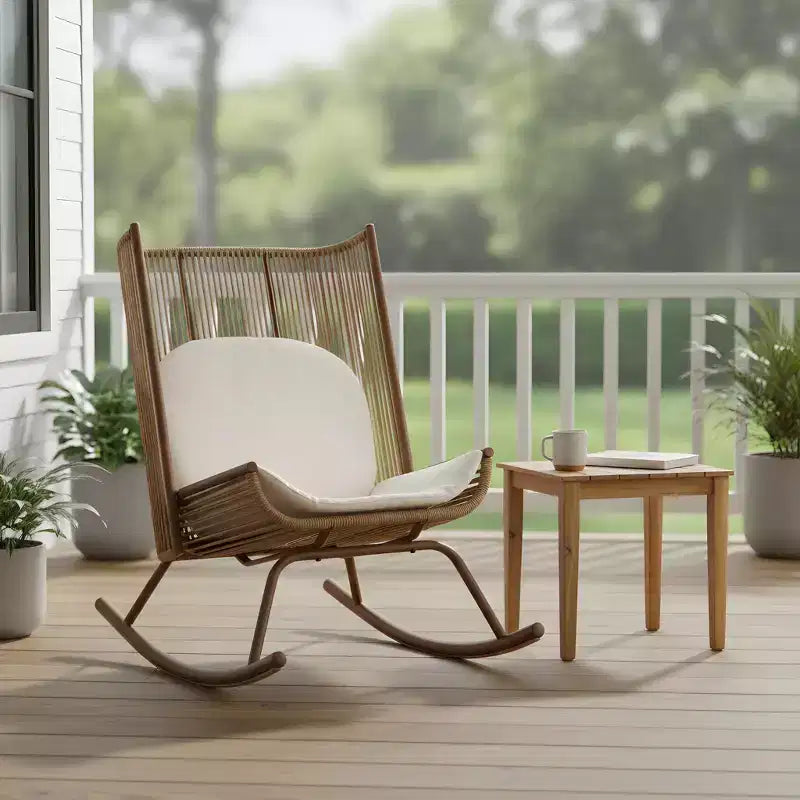 Ensemble de salle à manger d'extérieur 2 pièces Varun Farmhouse de Christopher Knight Home avec table en bois d'acacia et chaise à bascule en fer