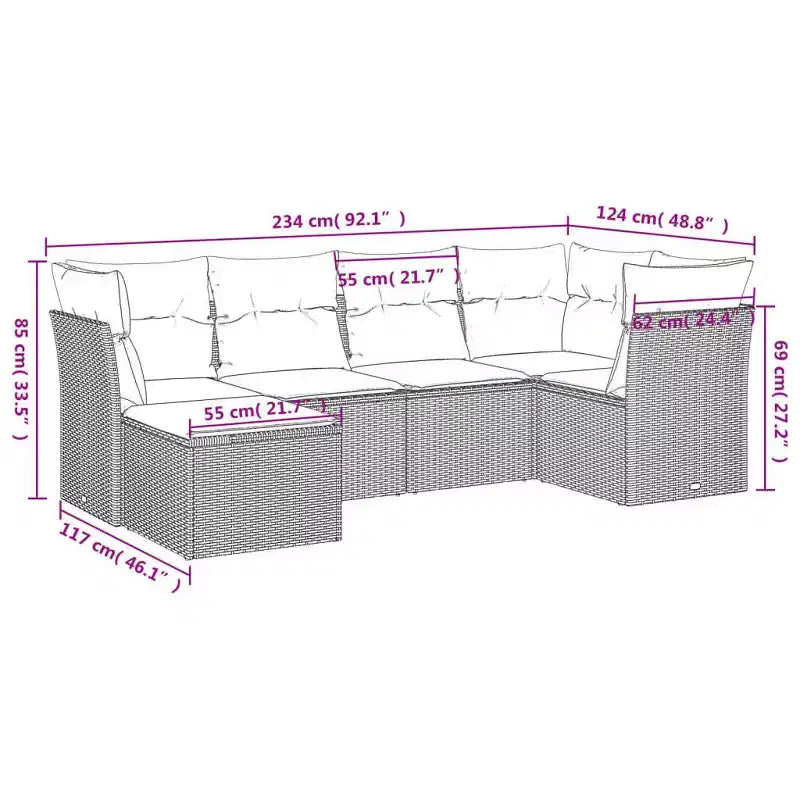 vidaXL Salon de jardin en résine tressée, acier revêtu par poudre, polyester