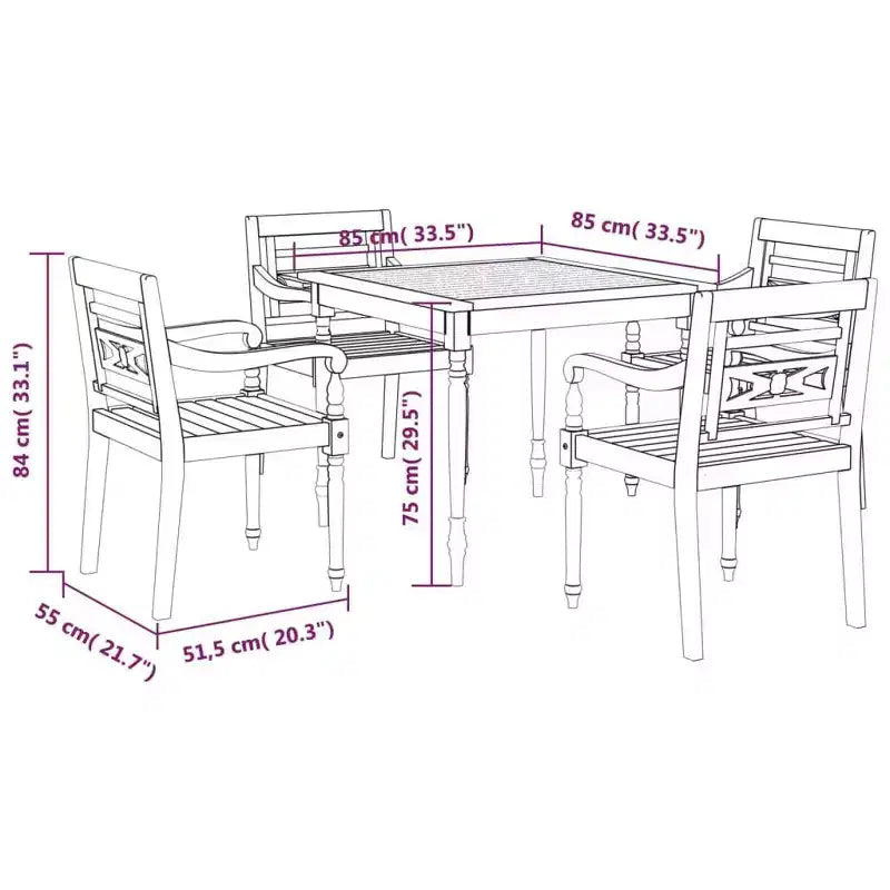 vidaXL Ensemble de salle à manger d'extérieur 5 pcs en bois de teck massif