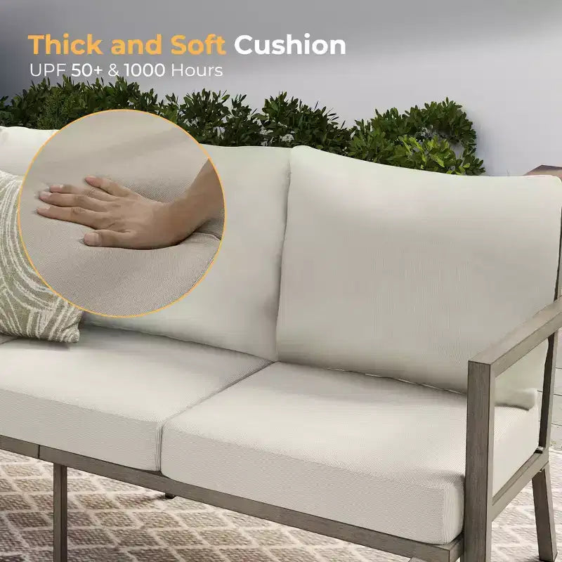 HAPPATIO Ensemble de mobilier de jardin en aluminium, salon de jardin 4 pièces avec coussins épais pour jardin, arrière-cour, porche, beige