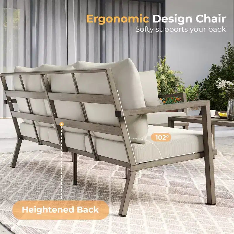 HAPPATIO Ensemble de mobilier de jardin en aluminium, salon de jardin 4 pièces avec coussins épais pour jardin, arrière-cour, porche, beige