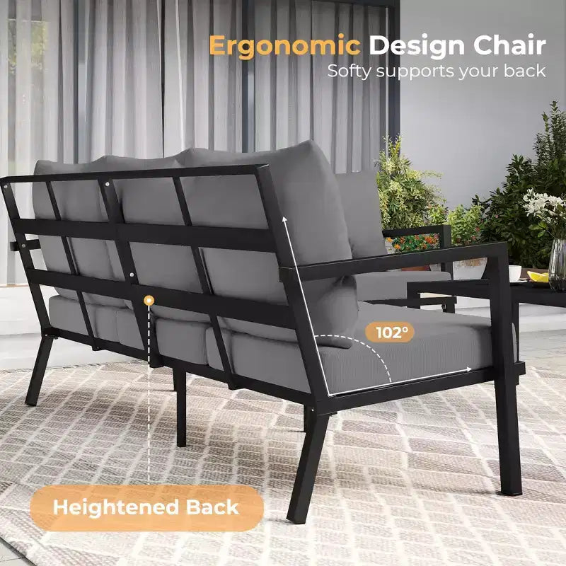 HAPPATIO Ensemble de mobilier de jardin en aluminium, salon de jardin 4 pièces avec coussins épais pour jardin, arrière-cour, porche, beige