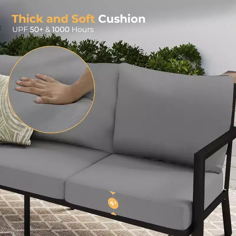 HAPPATIO Ensemble de mobilier de jardin en aluminium, salon de jardin 4 pièces avec coussins épais pour jardin, arrière-cour, porche, beige