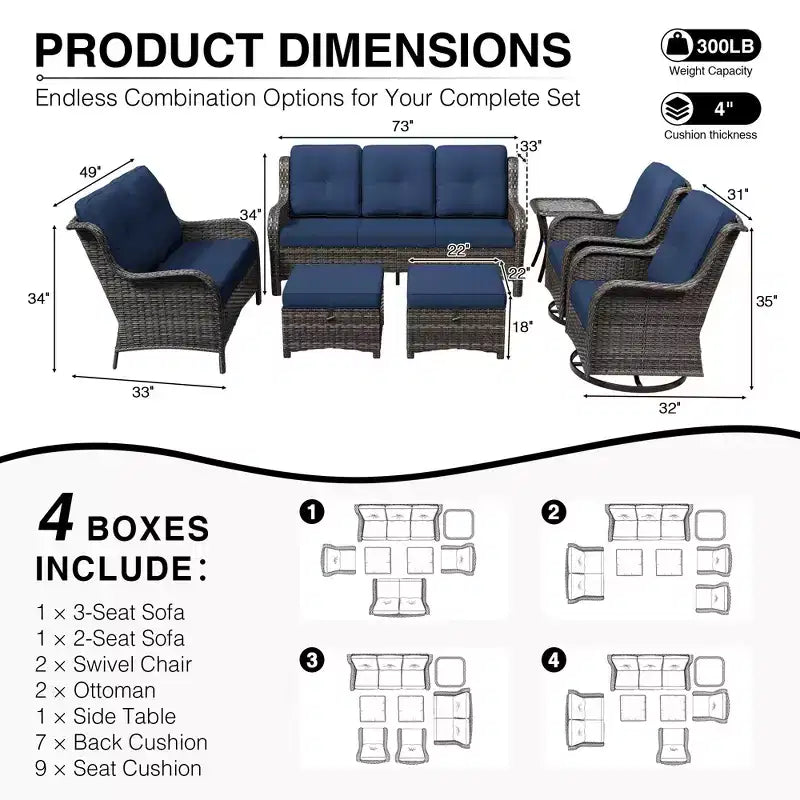 Ensemble de canapés d'extérieur UPTIOT Premium avec fauteuils pivotants et poufs multifonctionnels