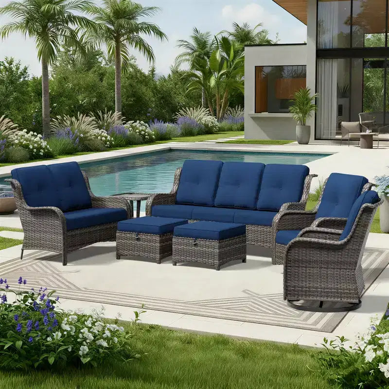 Ensemble de canapés d'extérieur UPTIOT Premium avec fauteuils pivotants et poufs multifonctionnels