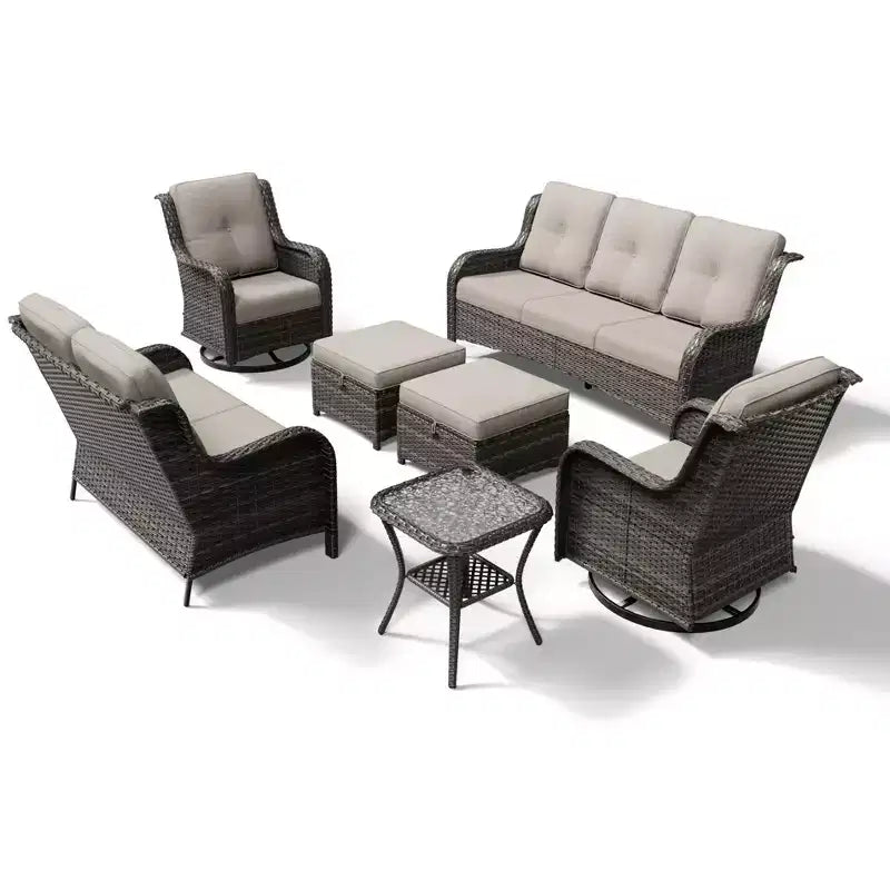 Ensemble de canapés d'extérieur UPTIOT Premium avec fauteuils pivotants et poufs multifonctionnels