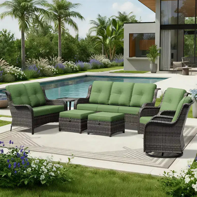 Ensemble de canapés d'extérieur UPTIOT Premium avec fauteuils pivotants et poufs multifonctionnels