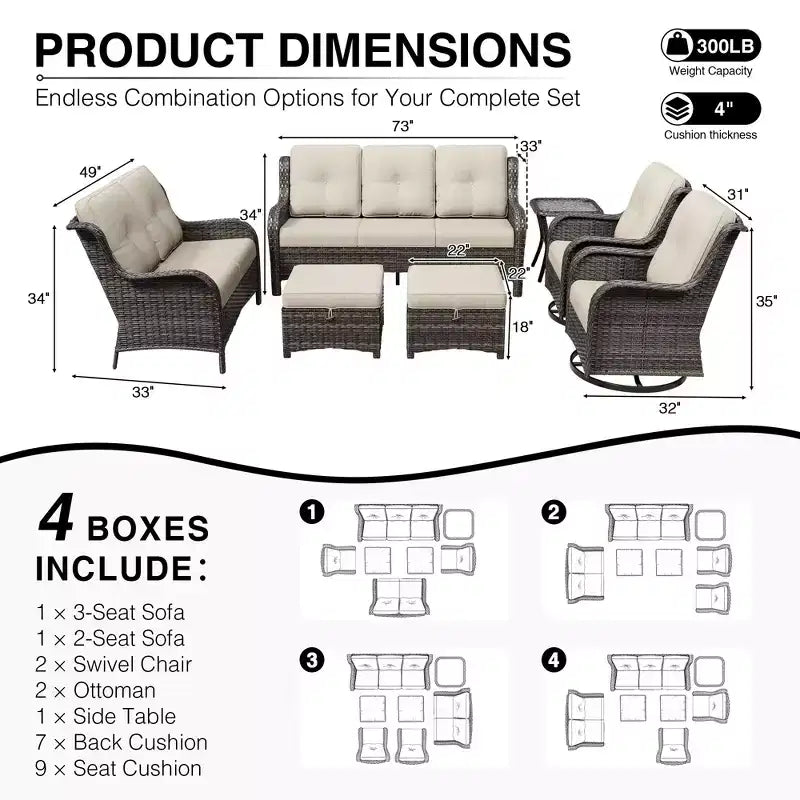 Ensemble de canapés d'extérieur UPTIOT Premium avec fauteuils pivotants et poufs multifonctionnels