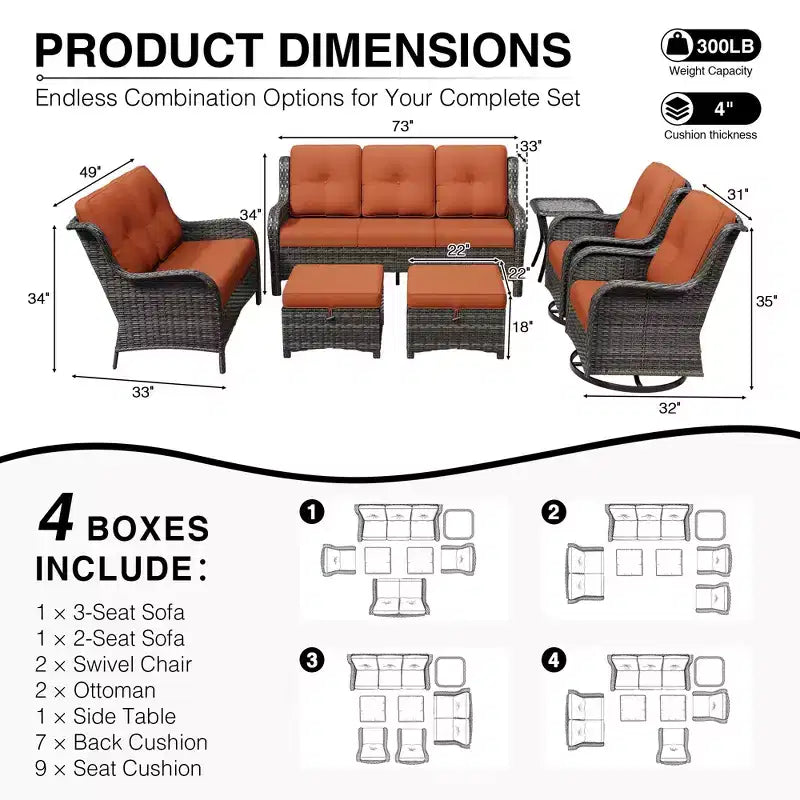 Ensemble de canapés d'extérieur UPTIOT Premium avec fauteuils pivotants et poufs multifonctionnels