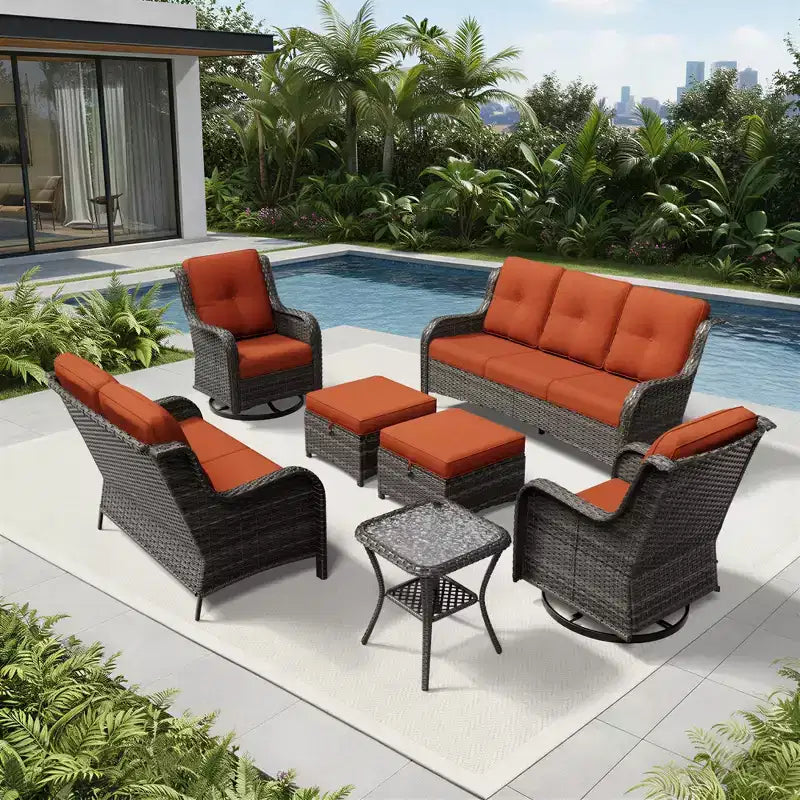 Ensemble de canapés d'extérieur UPTIOT Premium avec fauteuils pivotants et poufs multifonctionnels