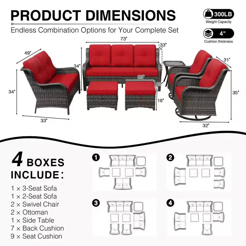 Ensemble de canapés d'extérieur UPTIOT Premium avec fauteuils pivotants et poufs multifonctionnels