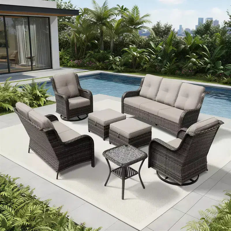 Ensemble de canapés d'extérieur UPTIOT Premium avec fauteuils pivotants et poufs multifonctionnels