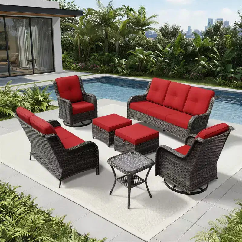 Ensemble de canapés d'extérieur UPTIOT Premium avec fauteuils pivotants et poufs multifonctionnels
